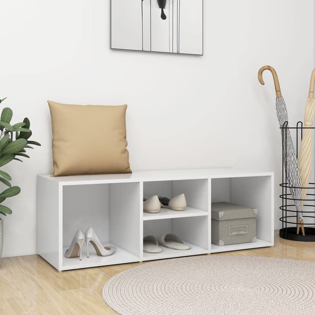 Modern White Shoe Storage Bench with 4 Compartments - 41.3