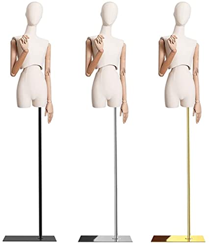 Professional Adjustable Dress Form Mannequin with 3-Section Wooden Arms & Metal Square Base - Gold Torso for Tailoring, Fashion Design, Clothing Display & Boutique Showcase