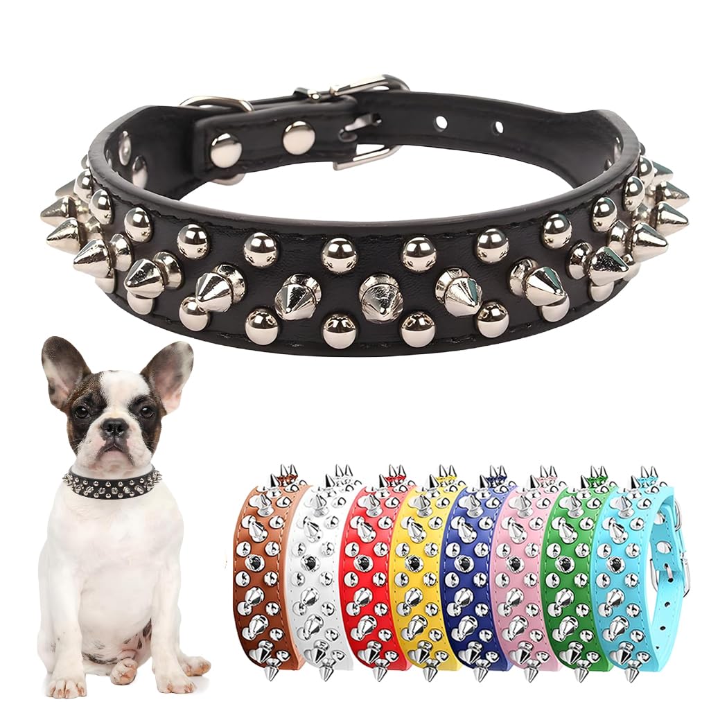 Spiked Dog Collar for Large Dogs - Adjustable PU Leather Studded Collar with Mushroom Rivets for Small, Medium & Large Dogs & Cats (Black, XL) - Perfect for Training, Walking & Pet Fashion