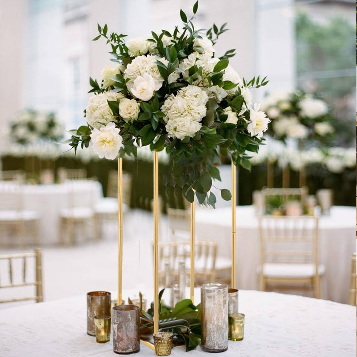 10-Piece Gold Geometric Metal Column Floral Vase Set - 23.6 Inch Wedding Centerpieces for Tables, Birthday Party & Home Event Decorations - Elegant Flower Stands for Weddings, Anniversaries and Special Occasions