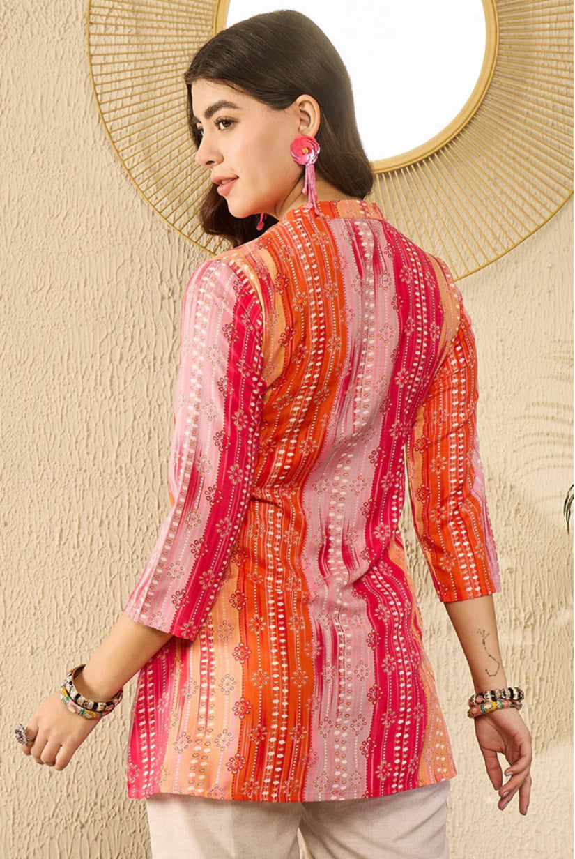 Stylish Orange Rayon Blend Floral Print Women's Casual Top - Perfect for Spring Outfits, Summer Dresses & Everyday Wear