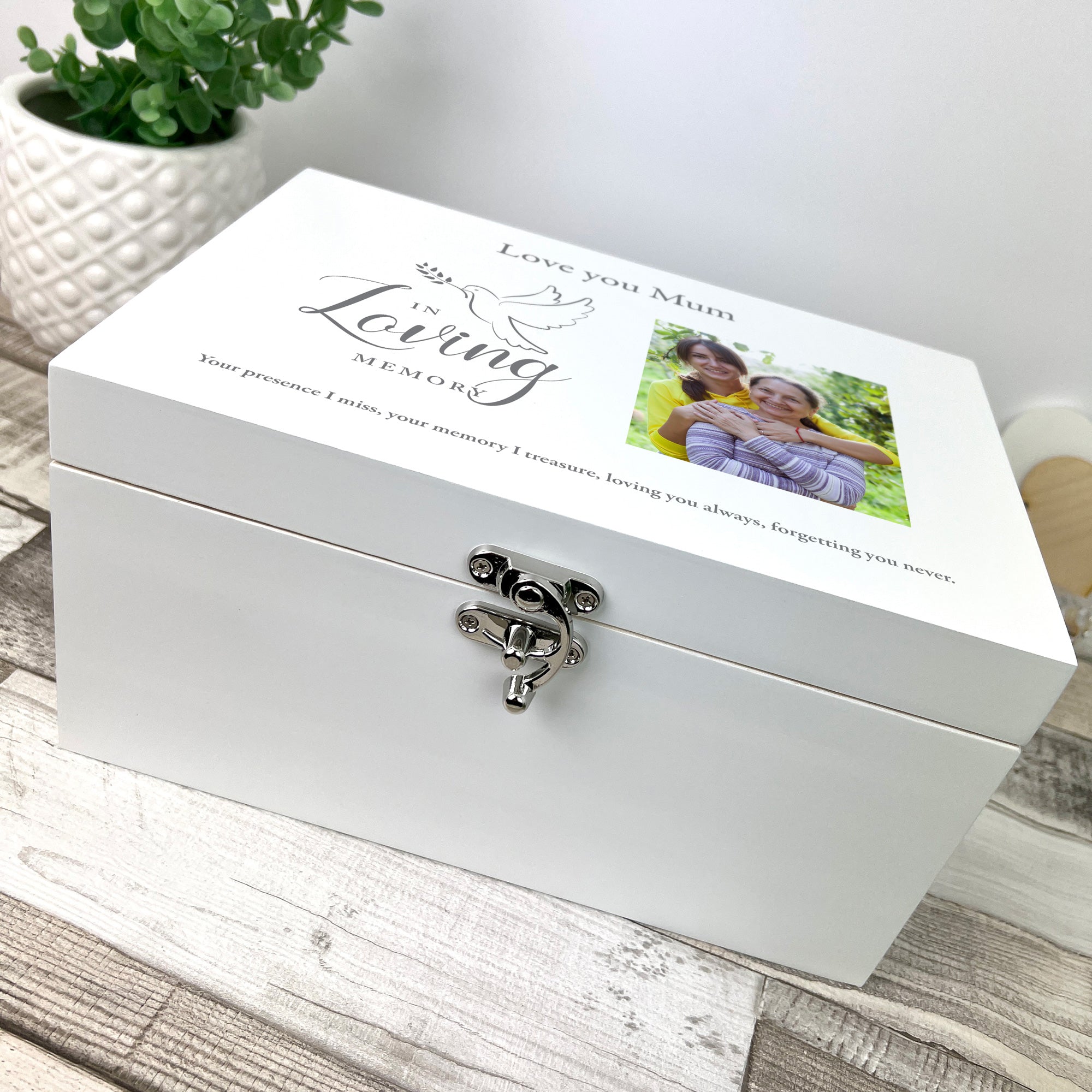 Personalized In Loving Memory Keepsake Box with White Dove Photo Engraving - 3 Sizes (22cm, 27cm, 30cm) - Perfect for Memorial Gifts, Funeral Remembrance, and Cherished Photo Storage