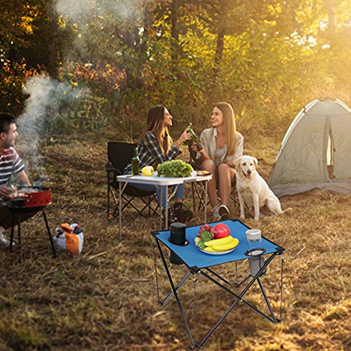 Portable Folding Camping Table with Carrying Bag - Lightweight Oxford Cloth & Steel Frame Picnic Table with 2 Mesh Cup Holders - Compact Outdoor Side Table for Camping, Beach, Fishing, Hiking, Picnics & Backyard BBQs (Blue) - Perfect for Outdoor Adventures & Family Gatherings