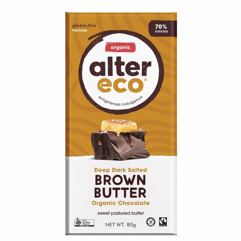 Alter Eco Organic Deep Dark Salted Brown Butter Chocolate Bar - Rich & Creamy 71% Cacao - Perfect for Baking, Gifting & Healthy Snacking