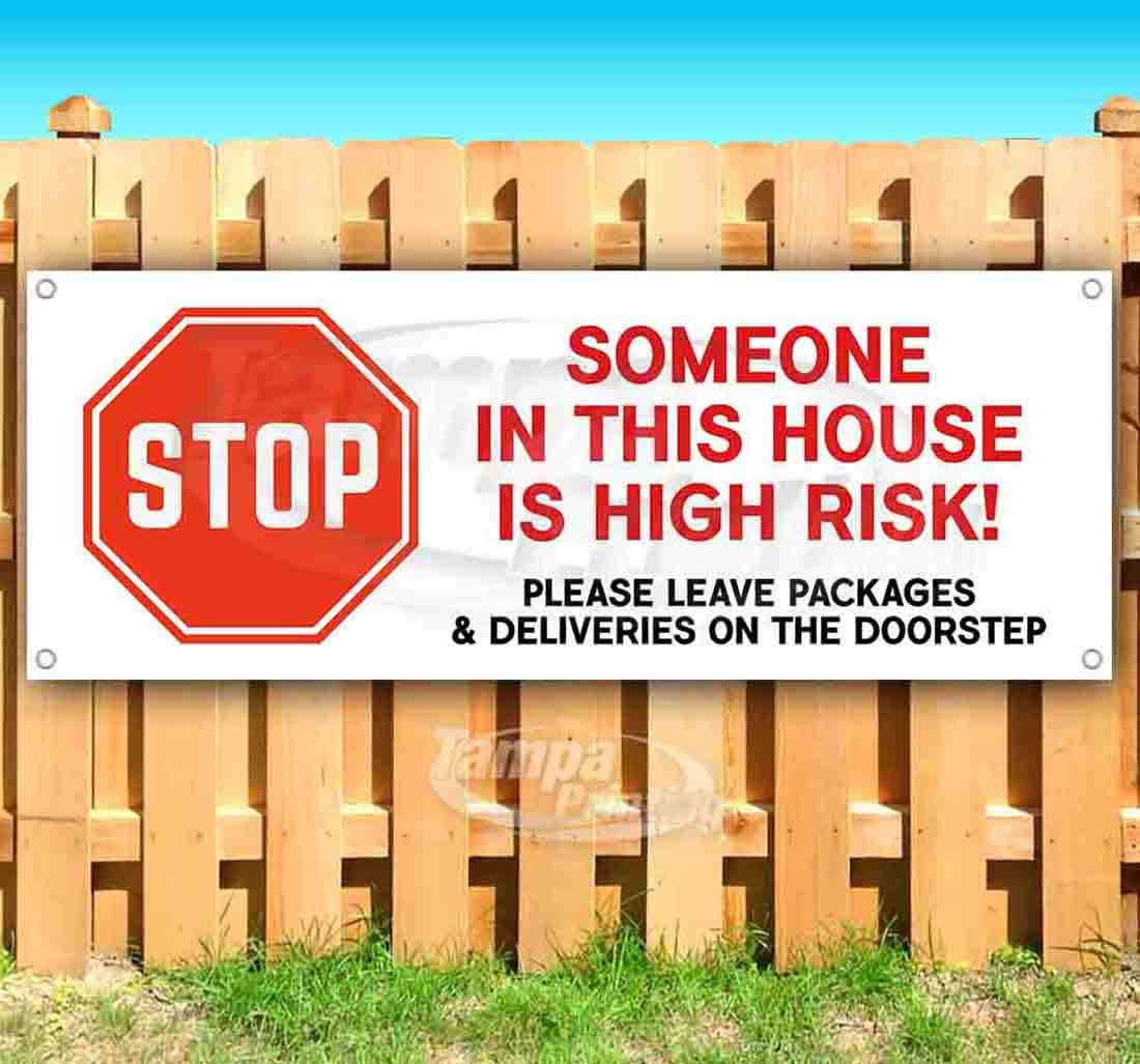 13 oz Heavy-Duty Vinyl Safety Banner - Stop Someone In This House Is At Risk Sign with Metal Grommets | Non-Fabric Warning Sign for Home Security, Construction Sites & Public Safety Awareness