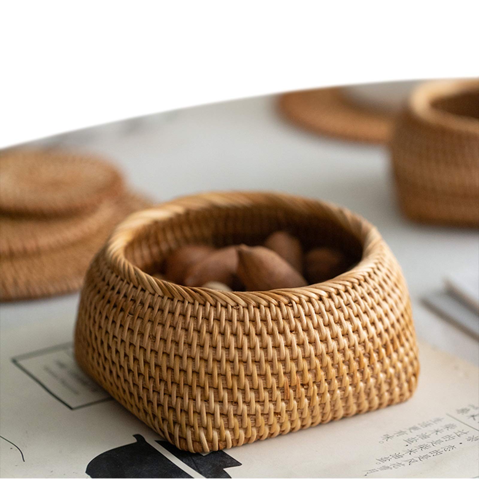 MAHFEI Natural Rattan Woven Bread Basket - Dried Fruit & Nut Storage Container - Decorative Serving Basket for Restaurants & Home - Perfect for Kitchen, Dining Table, and Party Decor