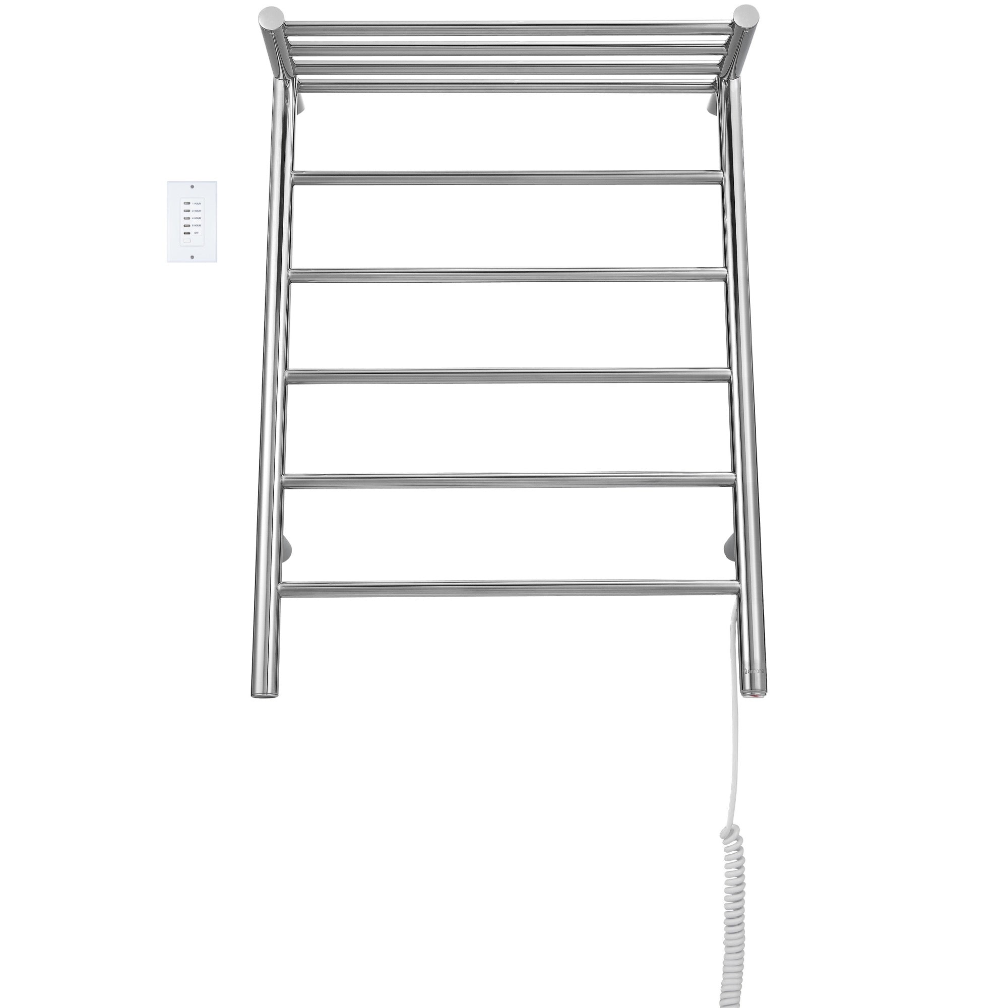 Ancona Miazzo 5 Bar Plug-In & Hardwire Bathroom Towel Warmer with Shelf & Timer - Polished Stainless Steel - Perfect for Spa, Luxury Home & Hotel Bathrooms