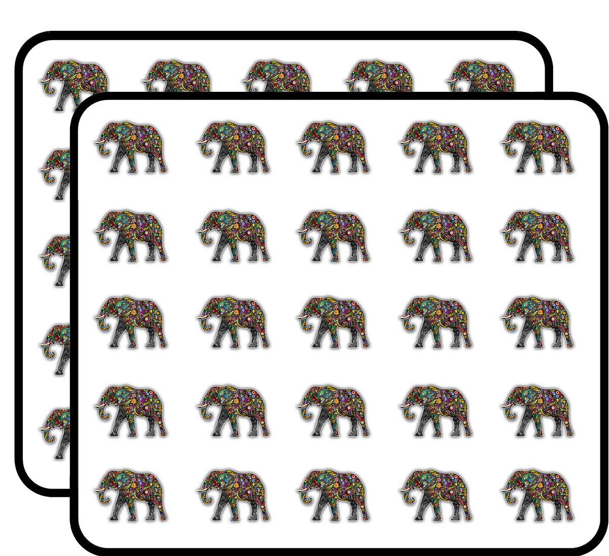 50 Pack Cheerful Elephant Indian Pattern Stickers for Scrapbooking, DIY Crafts, Bullet Journals - Perfect for Kids Art Projects, Calendar Decor & Album Embellishments