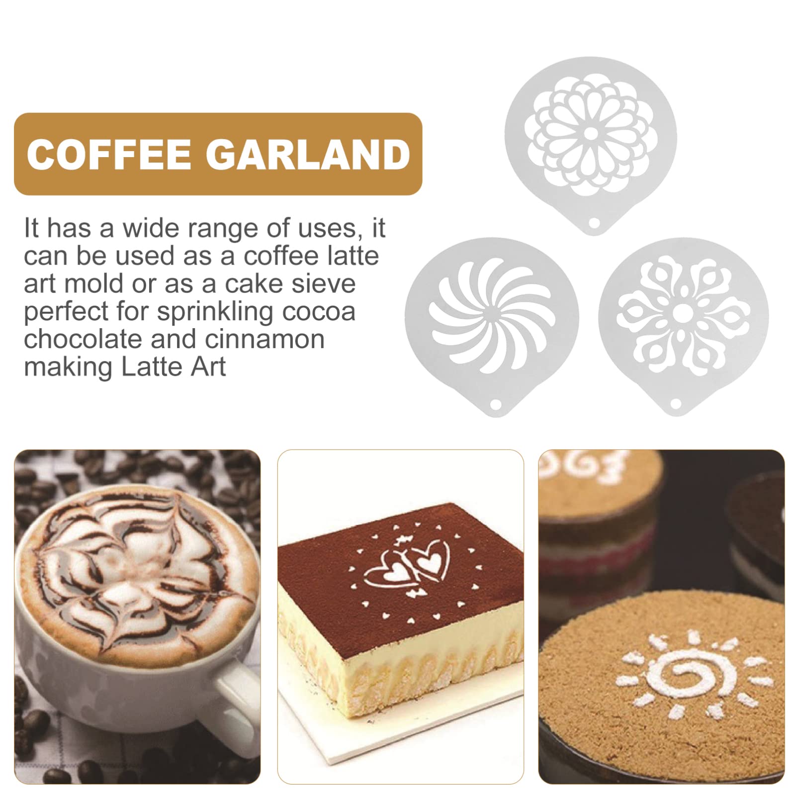 3-Piece Coffee Latte Stencil Set for DIY Coffee Art - Reusable Templates for Cappuccino, Latte & Coffee Decorating - Perfect for Home Baristas & Coffee Lovers (Kitchen, Cafe, Gift)