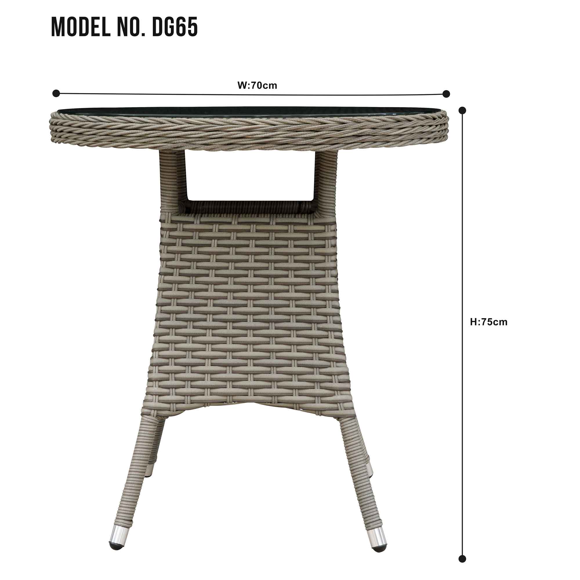 Brown Chester Rattan Wicker Outdoor Bistro Table with Tempered Glass Top - Patio, Garden, Balcony Dining Set for Small Spaces - DG65
