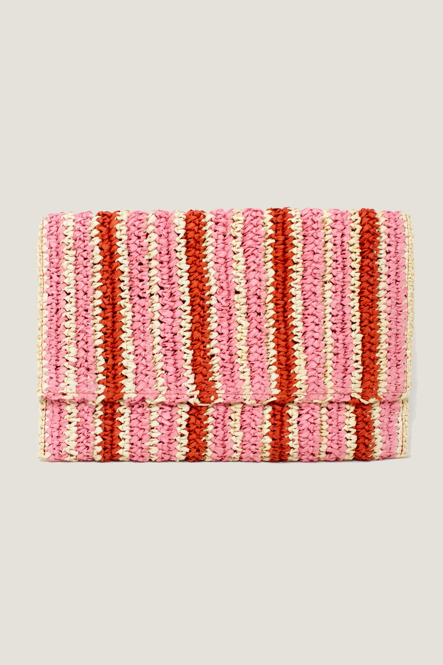 Amalfi Raffia Stripe Clutch Handbag for Women - Red, Pink & Natural Colors | Perfect for Beach Vacations, Summer Parties & Casual Outings