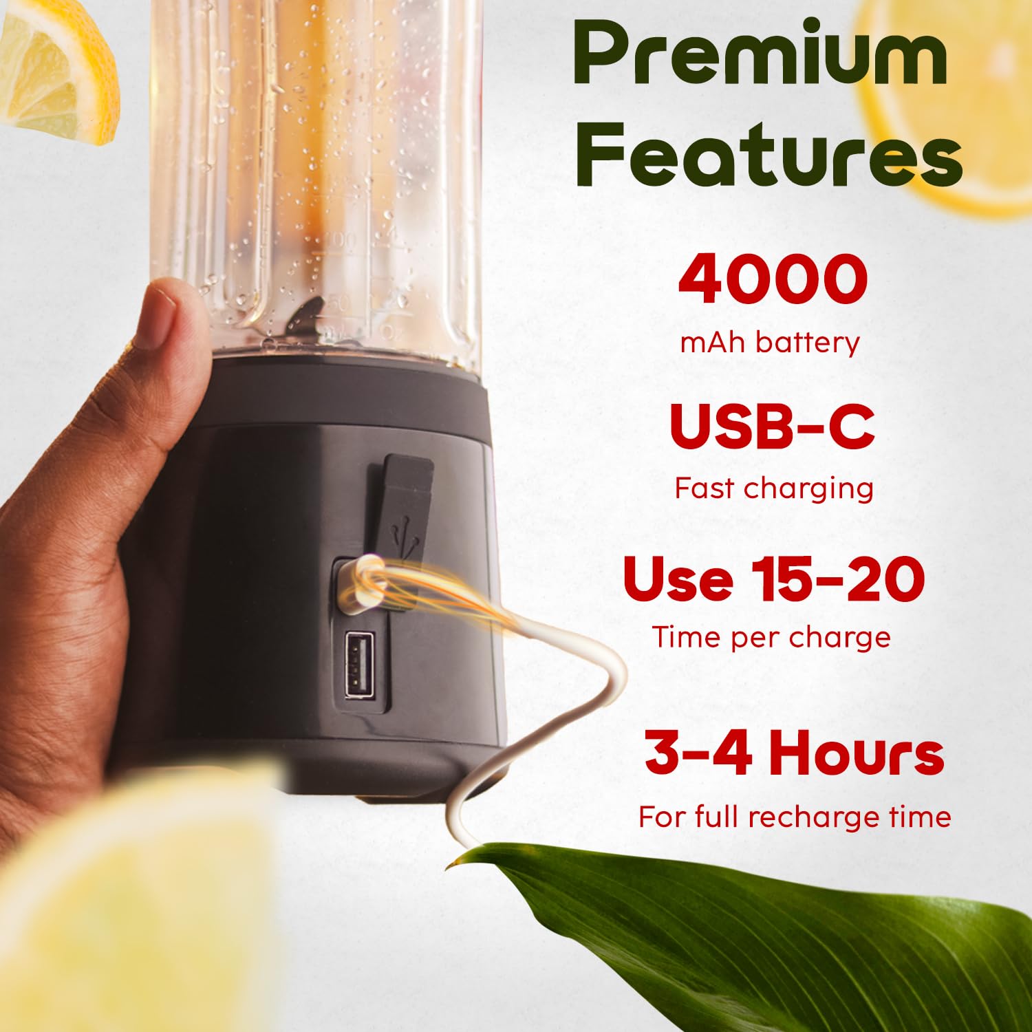 InstaCuppa Portable Blender - 4000mAh USB Rechargeable Smoothie Maker with 230W Motor, 500ml Capacity | Crushes Ice for Juices & Shakes | Perfect for Busy Moms, Gym, Office & Travel | Electric Mixer Juicer for Healthy Drinks