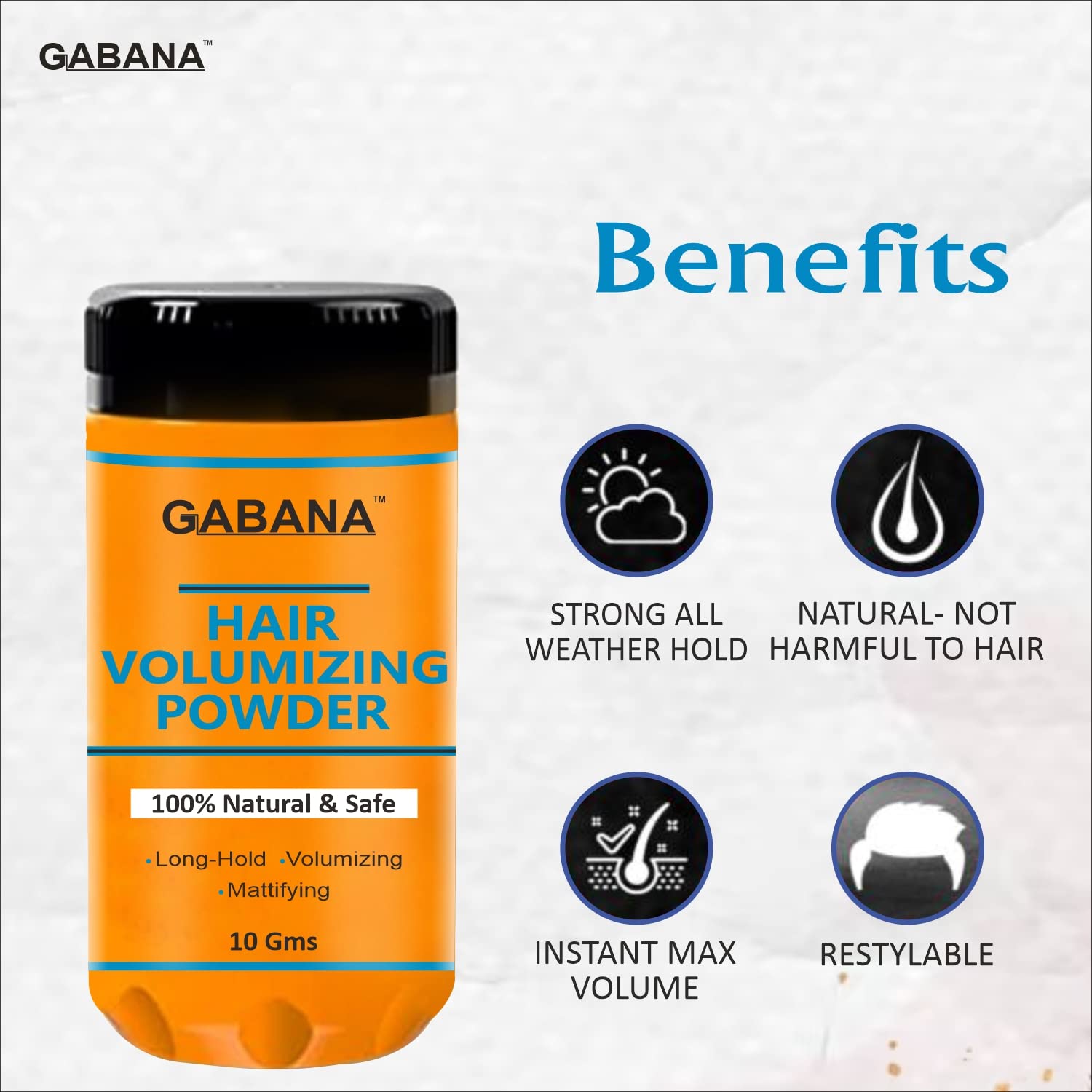 GABANA Natural Hair Volumizing Powder for Men - 10g | All-Natural, Zero Toxin Hair Styling & Texturizing Powder for Thicker, Fuller Hair | Perfect for Everyday Styling, Special Occasions & Professional Looks