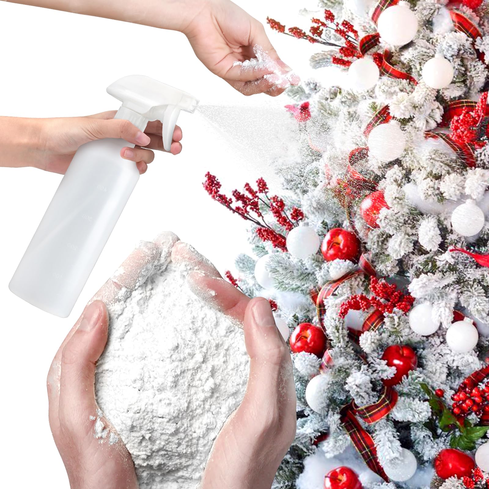 HATISAN 2.2Lbs Instant Fake Snow Flocking Powder with Spray Bottle - Christmas Decor Snow Kit for Indoor & Outdoor Use - Perfect for DIY Winter Wonderland, Holiday Displays & Party Decorations