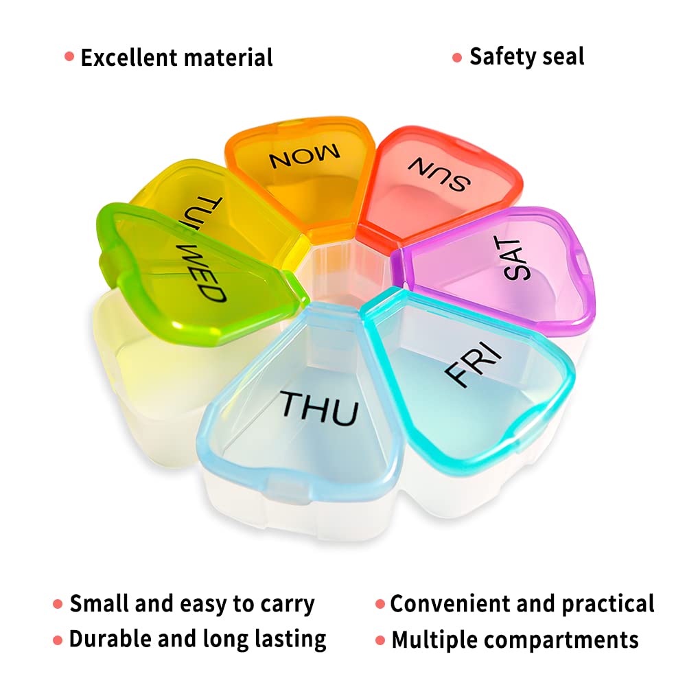 7-Day Weekly Pill Organizer - Colorful Travel Medicine Case with Daily Compartments | Perfect for Vitamins, Supplements & Medication Management at Home or On-The-Go