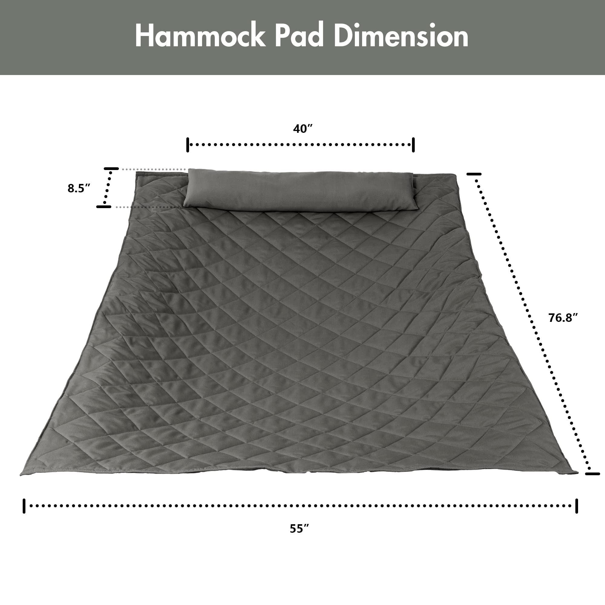ANOW Portable Hammock Pad with Pillow - Lightweight Replacement Hammock Mat for Camping, Backpacking & Outdoor Relaxation - Grey