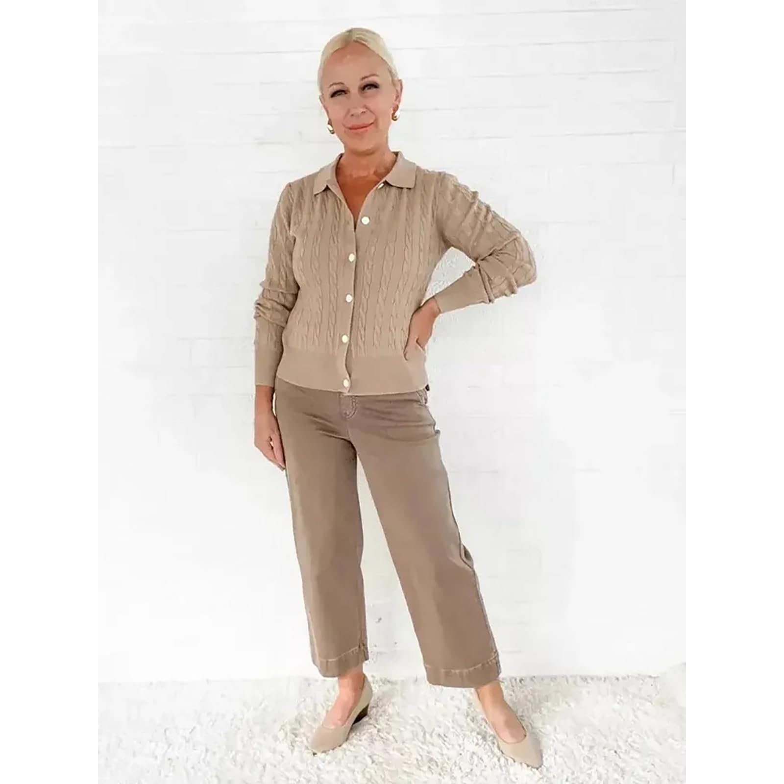 Women's High Waist Stretch Twill Cropped Wide Leg Pants - Straight Leg Chino Jeans with Pockets | Casual Workwear & Summer Outfit Essential