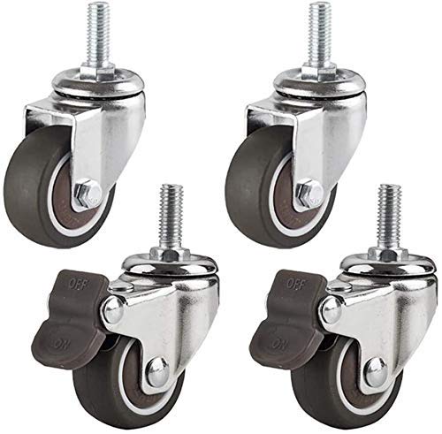 LXTIN 4-Piece 40mm TPE Rubber Caster Wheels Set - 2 Swivel with Brake & 2 Swivel Wheels, M8x20 Threaded for Furniture, 360° Rotation - Perfect for Office Chairs, Shopping Carts, and Mobile Workstations