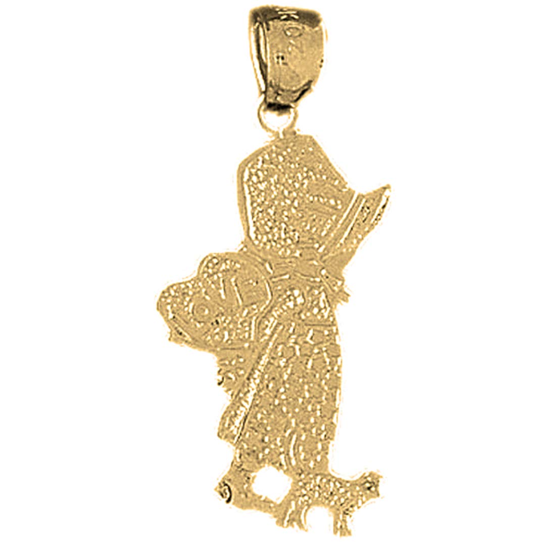 14K Yellow Gold Baby Girl With Bonnet Pendant Necklace - 30mm Elegant Charm for Newborn Gifts, Christening, Baptism & Baby Shower Jewelry