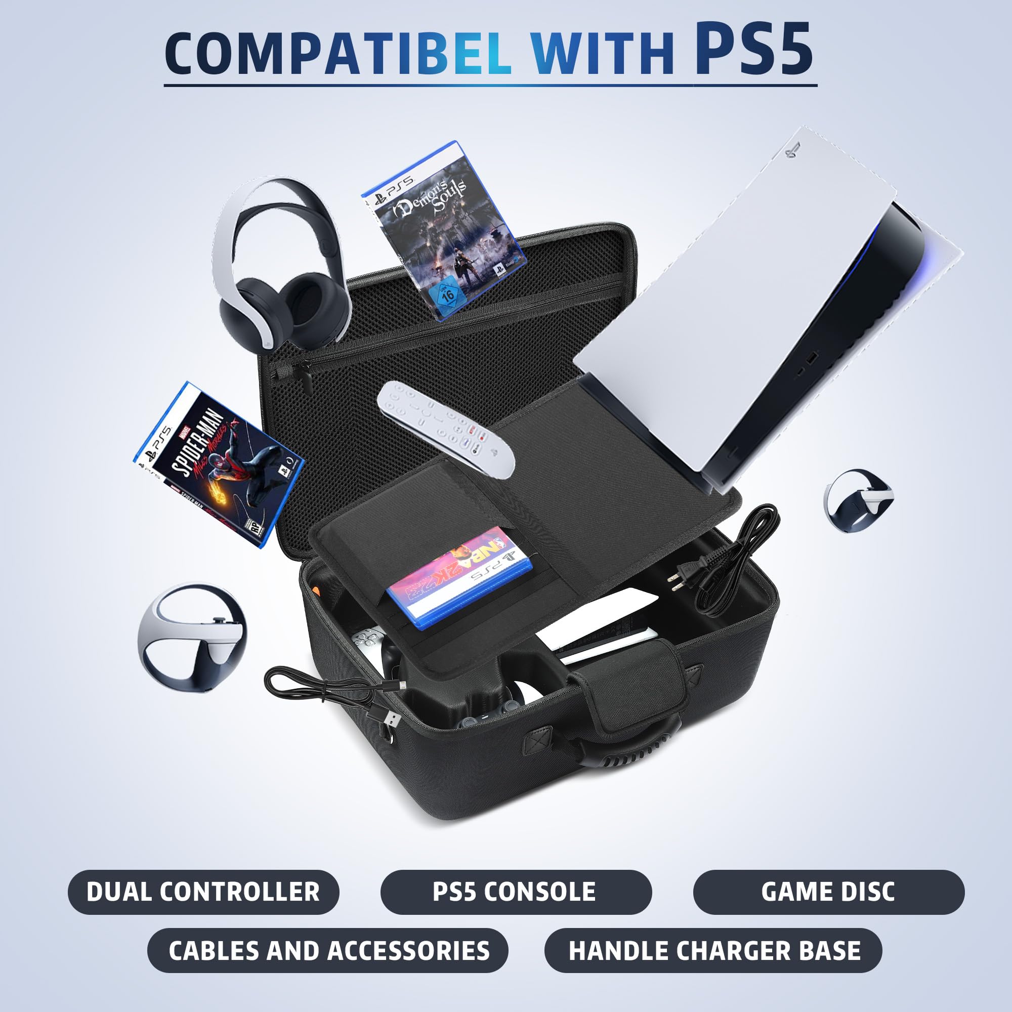 PS5 Hard Shell Travel Case - Protective Cover for PlayStation 5 Console & Controllers | Gaming Storage & Transport