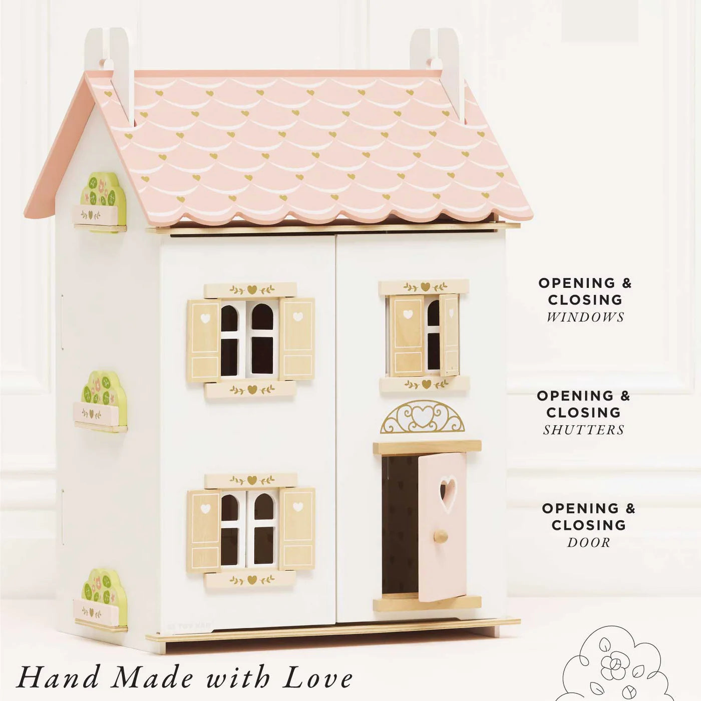 Handcrafted Rose Heart Wooden Dollhouse for Kids - Perfect for Pretend Play, Gift Giving & Home Decor