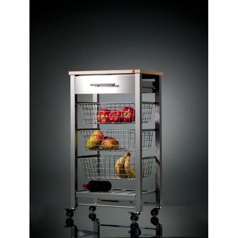 DON HIERRO - Stainless Steel Rolling Kitchen Cart with Locking Wheels | Mobile Kitchen Island for Small Spaces | Perfect for Food Prep, Storage & Serving | Ideal for Apartments, Dorms & Compact Kitchens