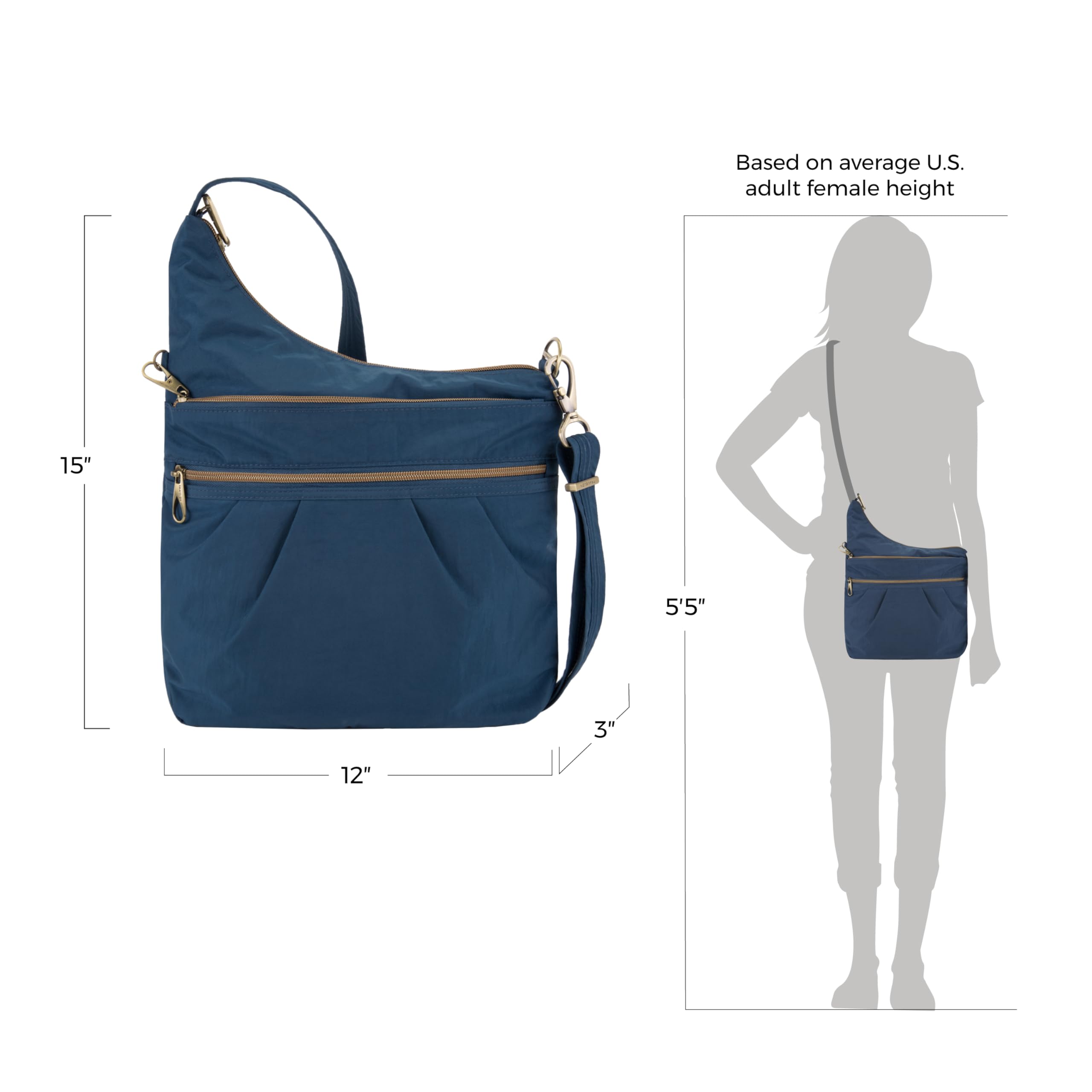 Travelon Anti-Theft Crossbody Bag with RFID Blocking - 3 Compartment Secure Purse for Women - Perfect for Travel, Commuting & Daily Use