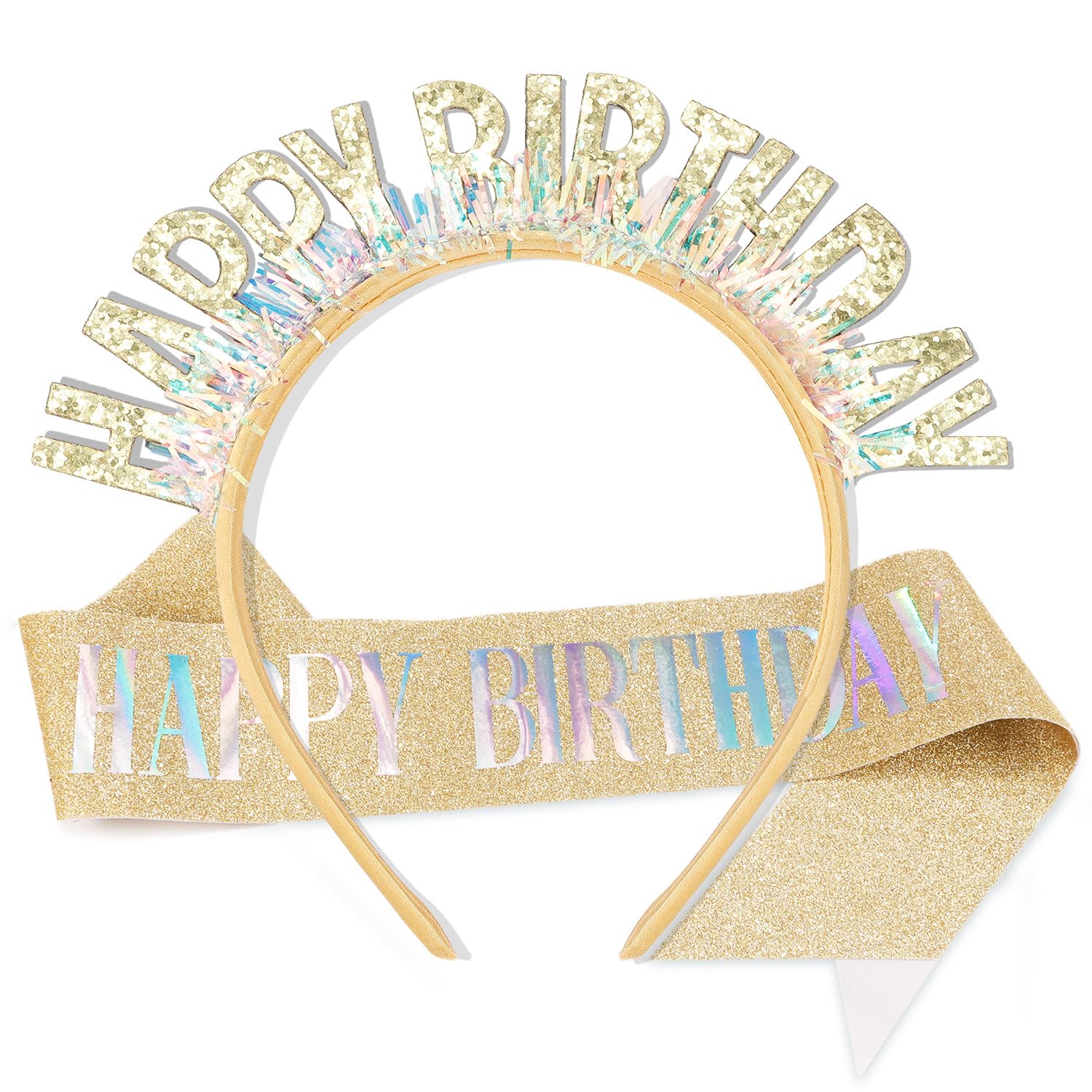 Aprince Gold Birthday Headband & Tiara Set for Women & Girls - Happy Birthday Crown, Sash, Party Decorations - Perfect for Birthday Parties, Celebrations, and Special Events