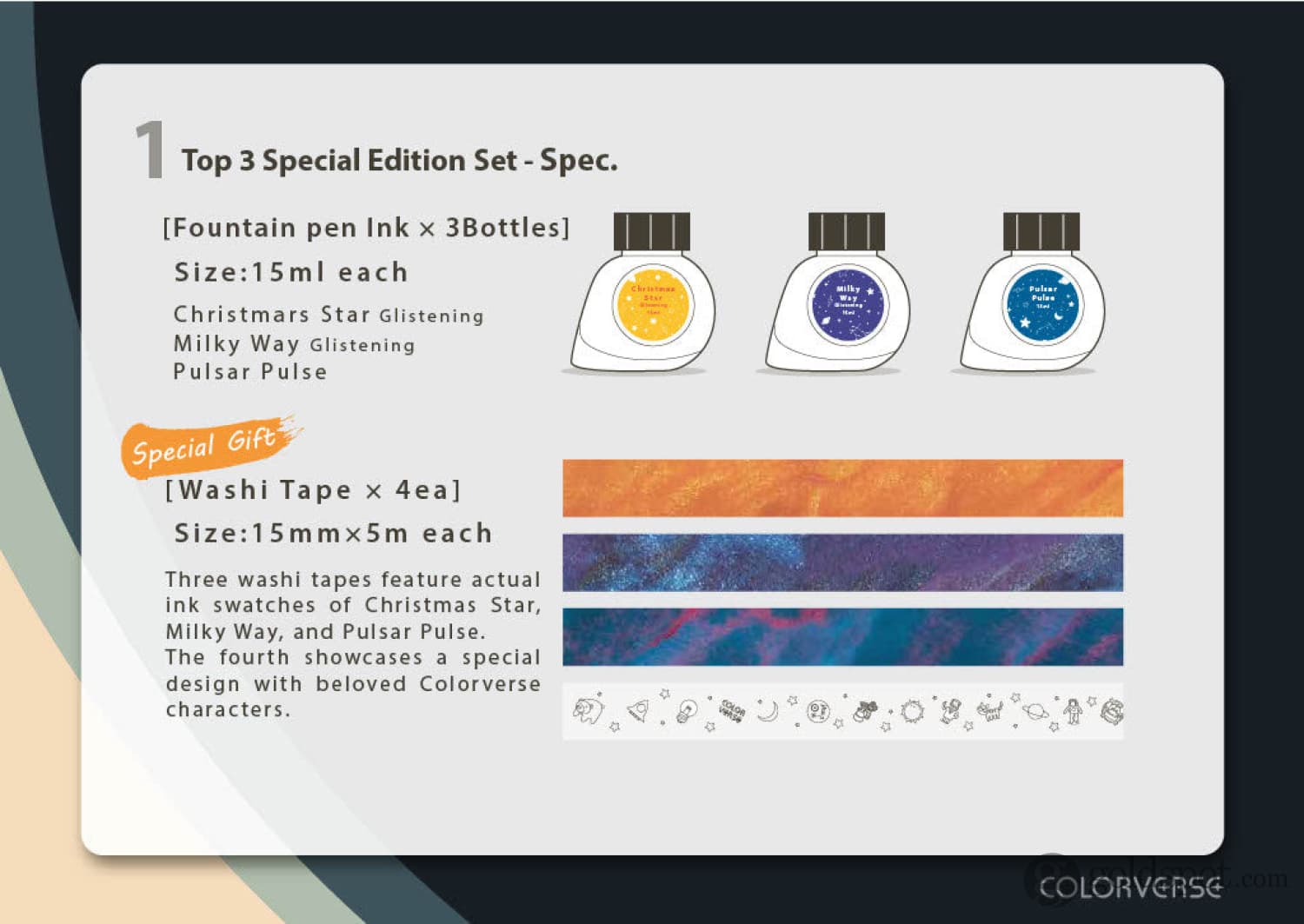 Colorverse 2024 Colorvent Calendar - Premium 15mL Bottled Ink Set (Top 3 Colors) for Fountain Pens, Calligraphy & Art Projects