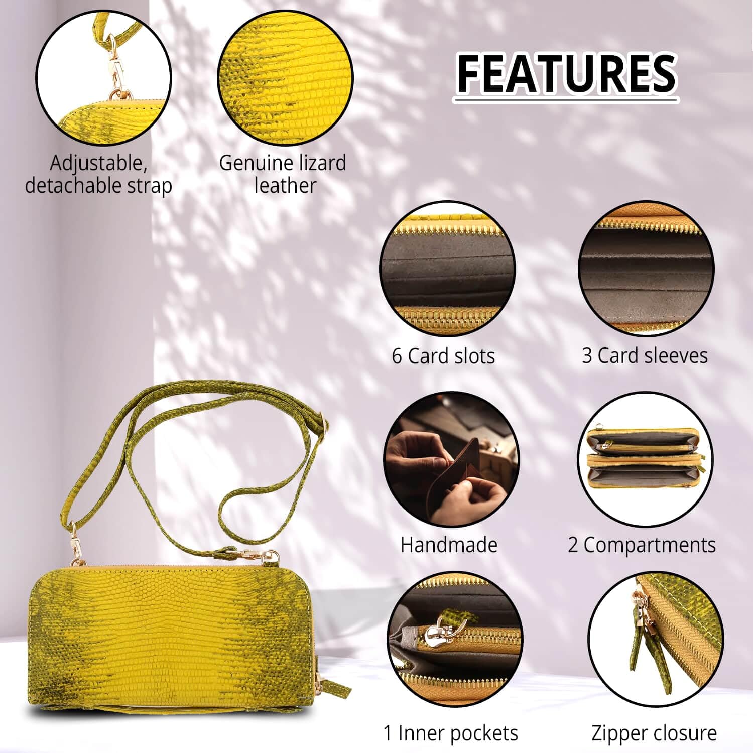**Genuine Lizard Leather Crossbody Wallet for Women – Handmade Adjustable Strap Handbag Purse | The Pelle Lizard Collection by Shop LC | Perfect Birthday Gift, Everyday Use & Travel Accessory**