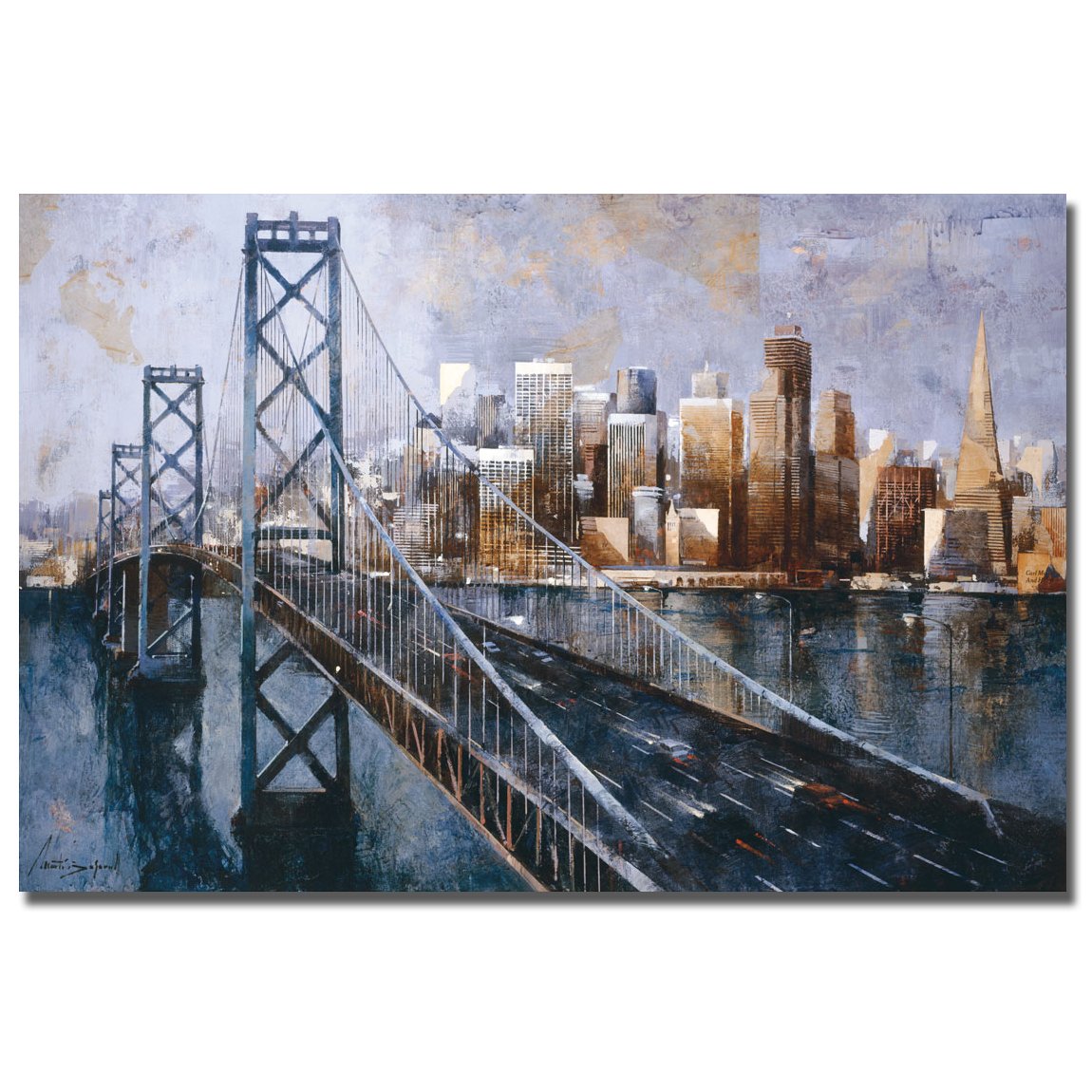 Artistic Home Gallery 26422727G The Bay Bridge Wall Art - Premium Canvas Painting for Living Room, Bedroom & Office Decor - San Francisco Skyline Modern Home Decoration