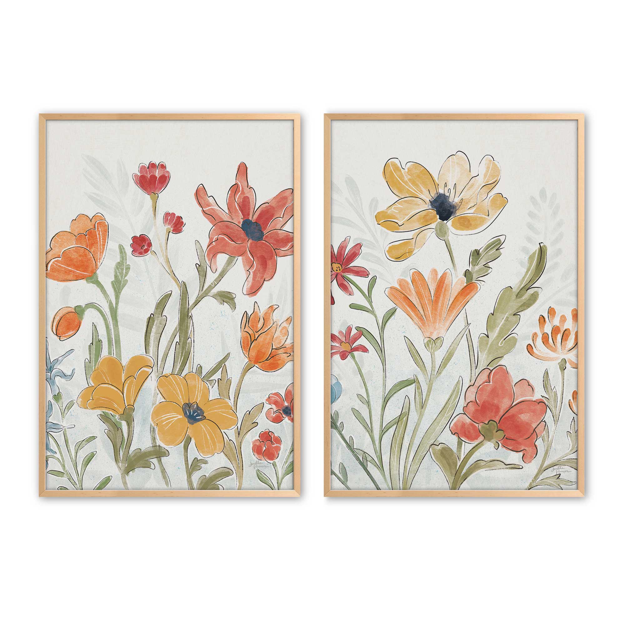 Garden Melody in Bloom - Set of 2 Floral Wall Art Prints for Home Decor, Living Room & Bedroom