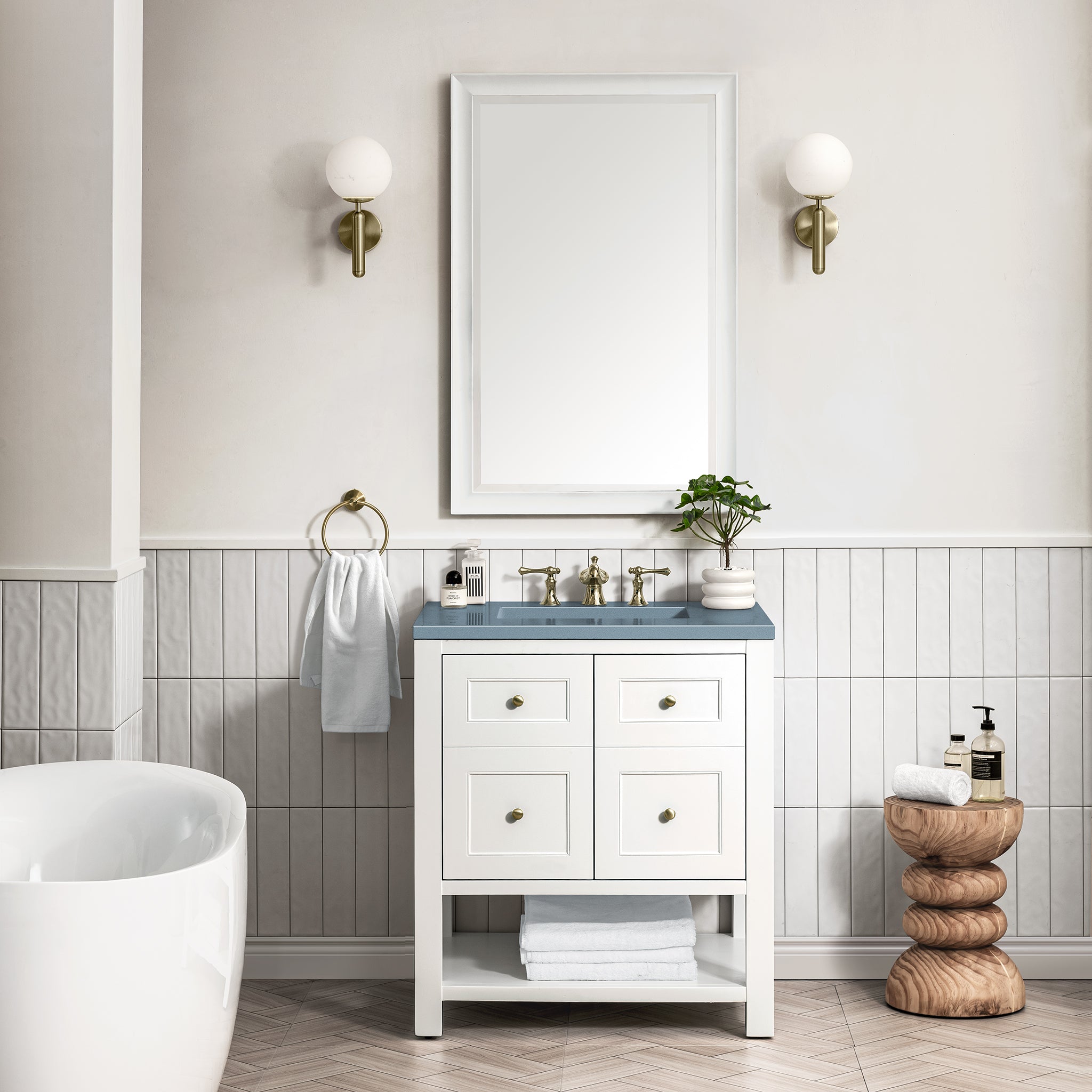 Breckenridge 30-Inch Single Bathroom Vanity Set with Bright White Finish & 3CM Cala Blue Quartz Countertop - Perfect for Modern Master Bathrooms & Guest Powder Rooms