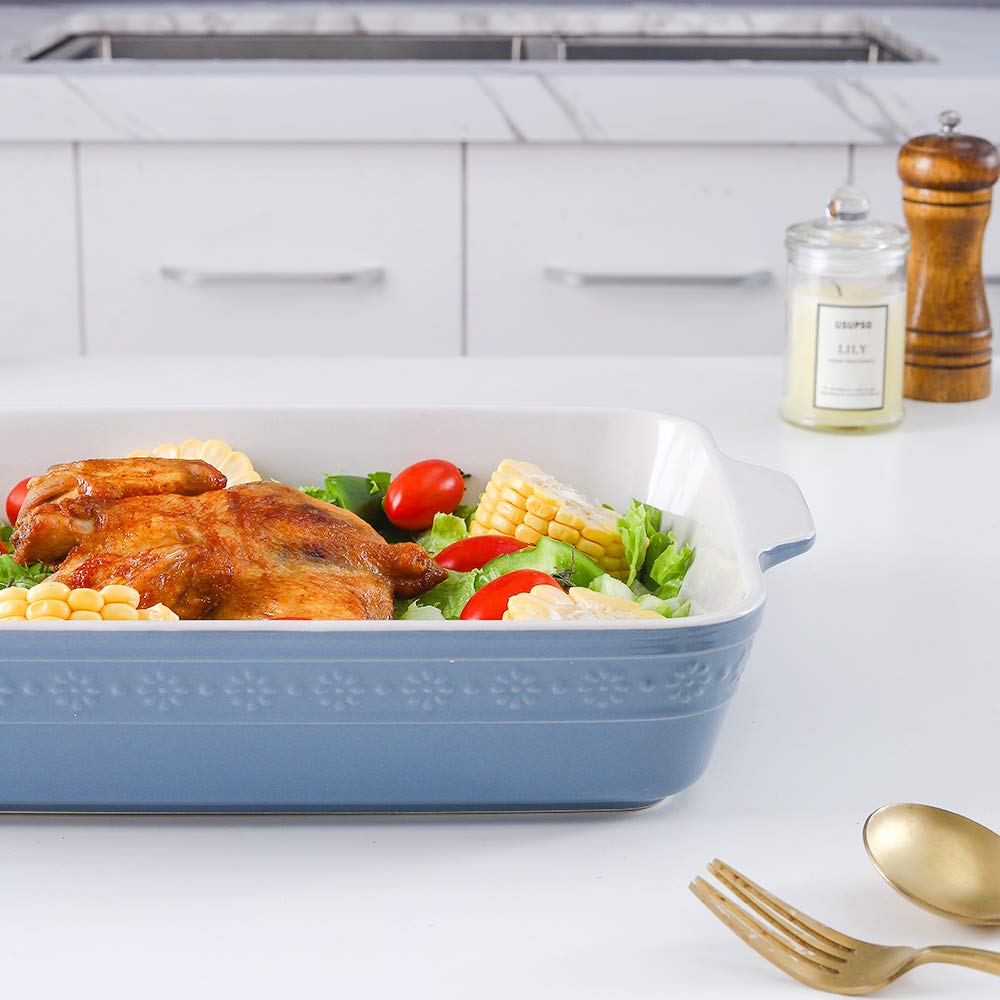 KOOV 9x13 Inch Deep Rectangular Ceramic Lasagna Pan - Oven Safe Baking Dish for Lasagna, Casseroles, Roasting & Tapas | Haze Blue | Perfect for Family Dinners & Holiday Cooking