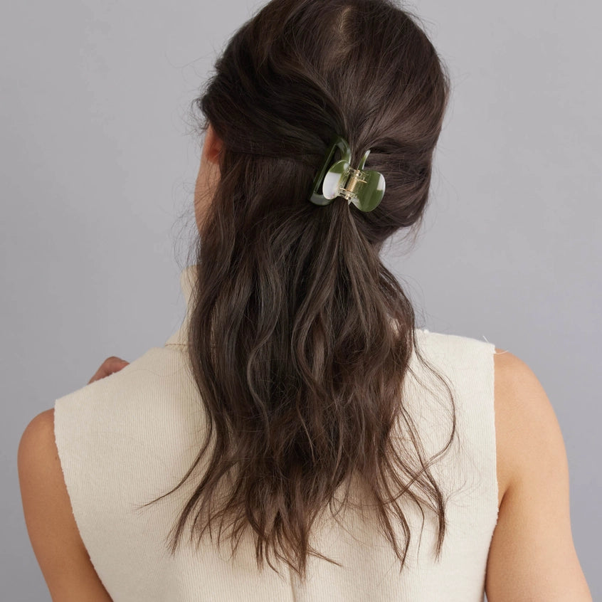 Stylish Olive Mix Pouch Hair Claw Clip - Perfect for Ponytails, Buns & Everyday Hairstyles | Hair Accessories for Women & Girls