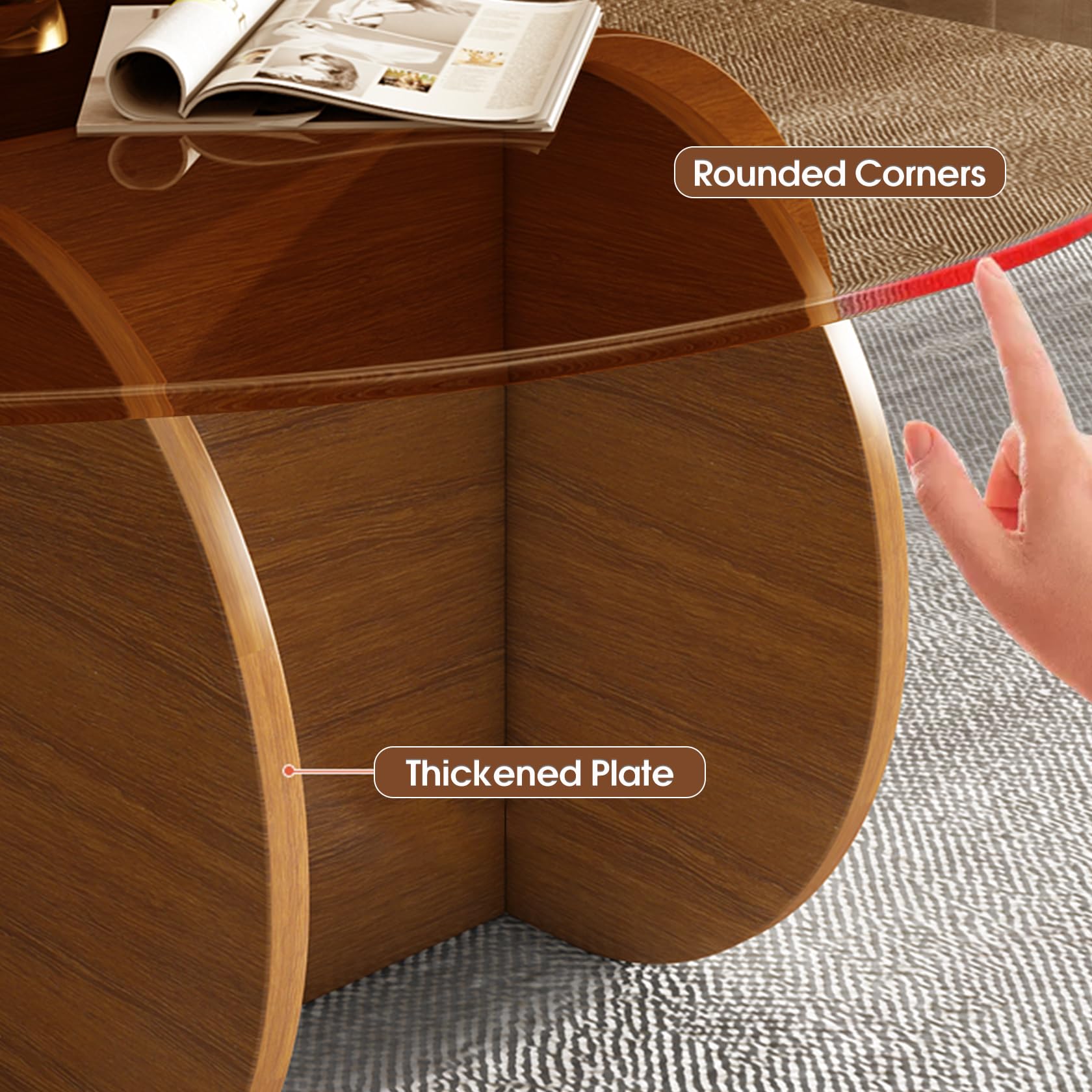 Modern Round Coffee Table with Solid Wood Legs - 31.5