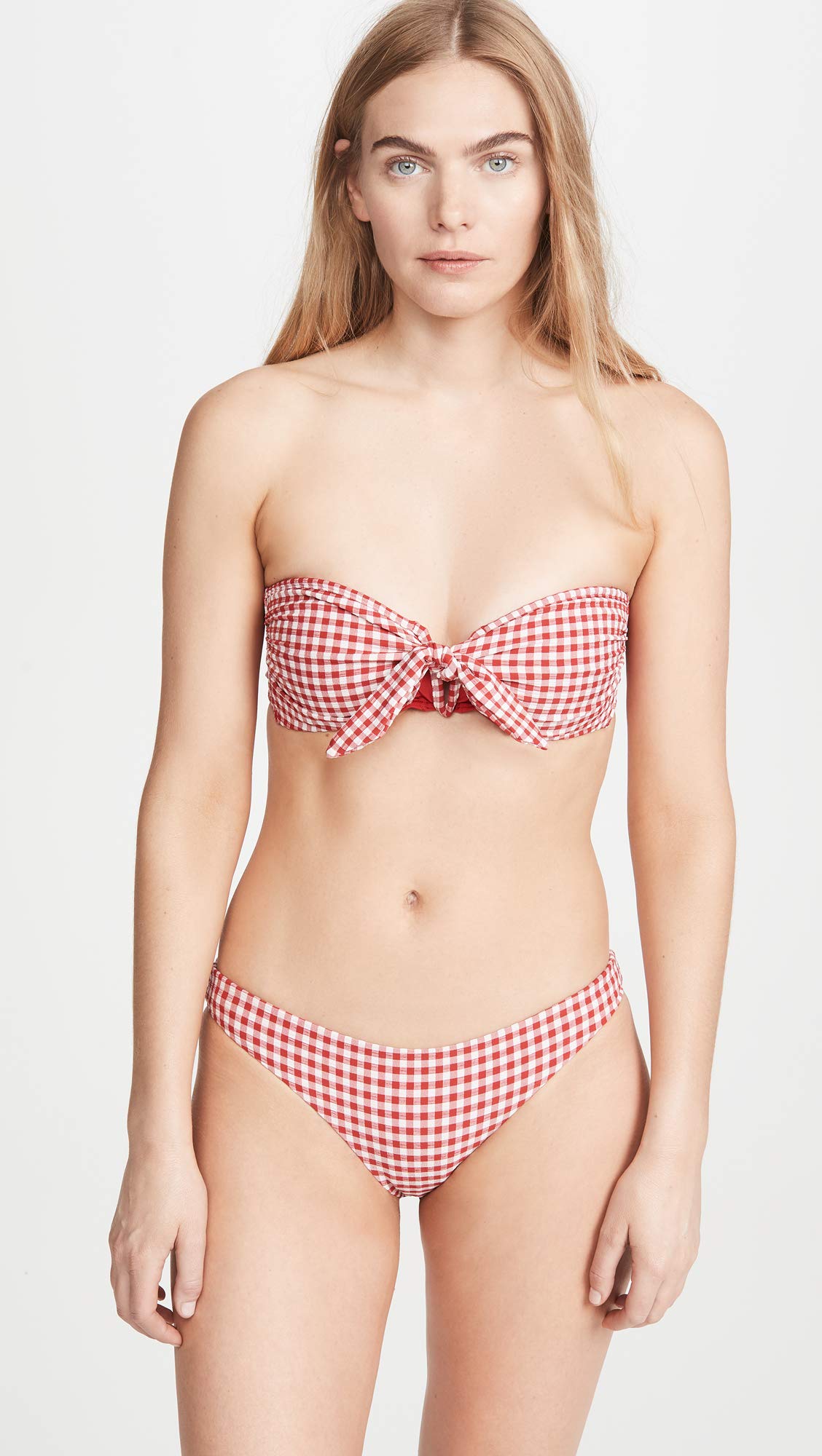 Onia Women's Lily Bikini Bottoms - Gingham Haute Red Size S | High Waisted Swimwear for Beach & Pool | Summer Vacation Essentials