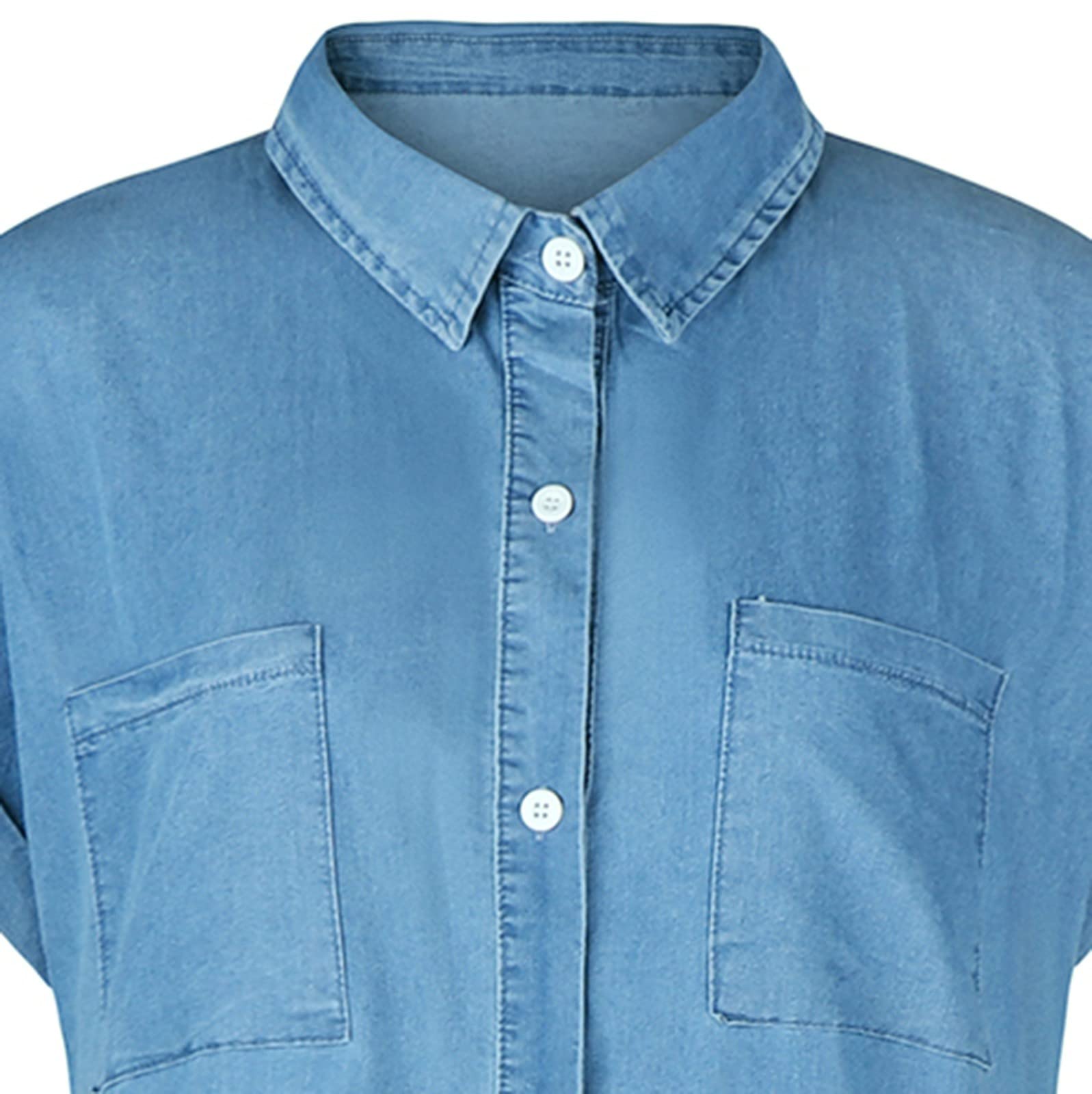 Women's Summer Denim Shirt Dress - Short Sleeve Loose Fit Midi Jean Dress with Button Down Style | Casual Shift Dress & Tunic Top for Beach, Picnic & Everyday Wear