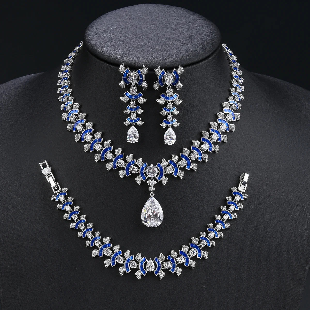 Elegant Cubic Zirconia Jewelry Set - Necklace, Earrings & Bracelet in 4 Colors | Bridal Wedding Jewelry | Perfect for Weddings, Parties & Special Occasions