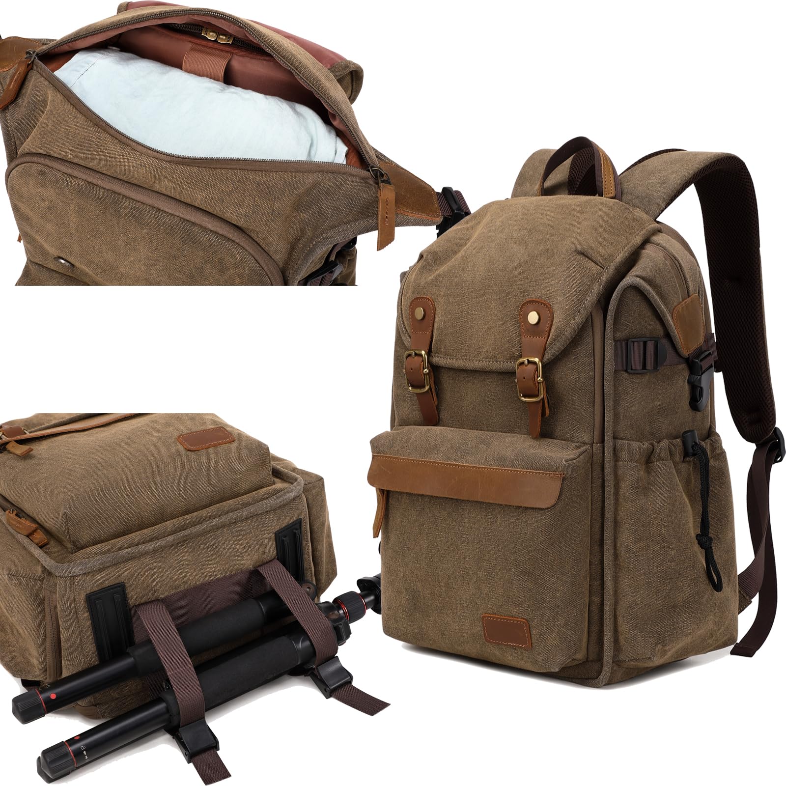 Professional Camera Backpack for DSLR & Drone - Large Capacity Waterproof Canvas Photography Bag (Coffee) - Perfect for Travel, Hiking & Outdoor Photography
