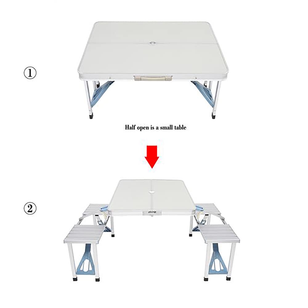 AceX Portable Folding Camping Table - Lightweight Outdoor Picnic Table with 4 Seats & Umbrella Hole - Perfect for BBQ, Travel, Beach, Backyard Parties & Family Gatherings (No001)