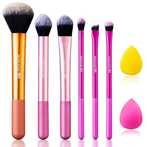 6-Piece Professional Makeup Brush Set with Aircraft-Grade Aluminum Ferrules & Hardwood Handles - Includes Beauty Blender, Eyeshadow Shader & Foundation Brush for Flawless Makeup Application | Perfect for Daily Use, Travel & Professional Makeup Artists