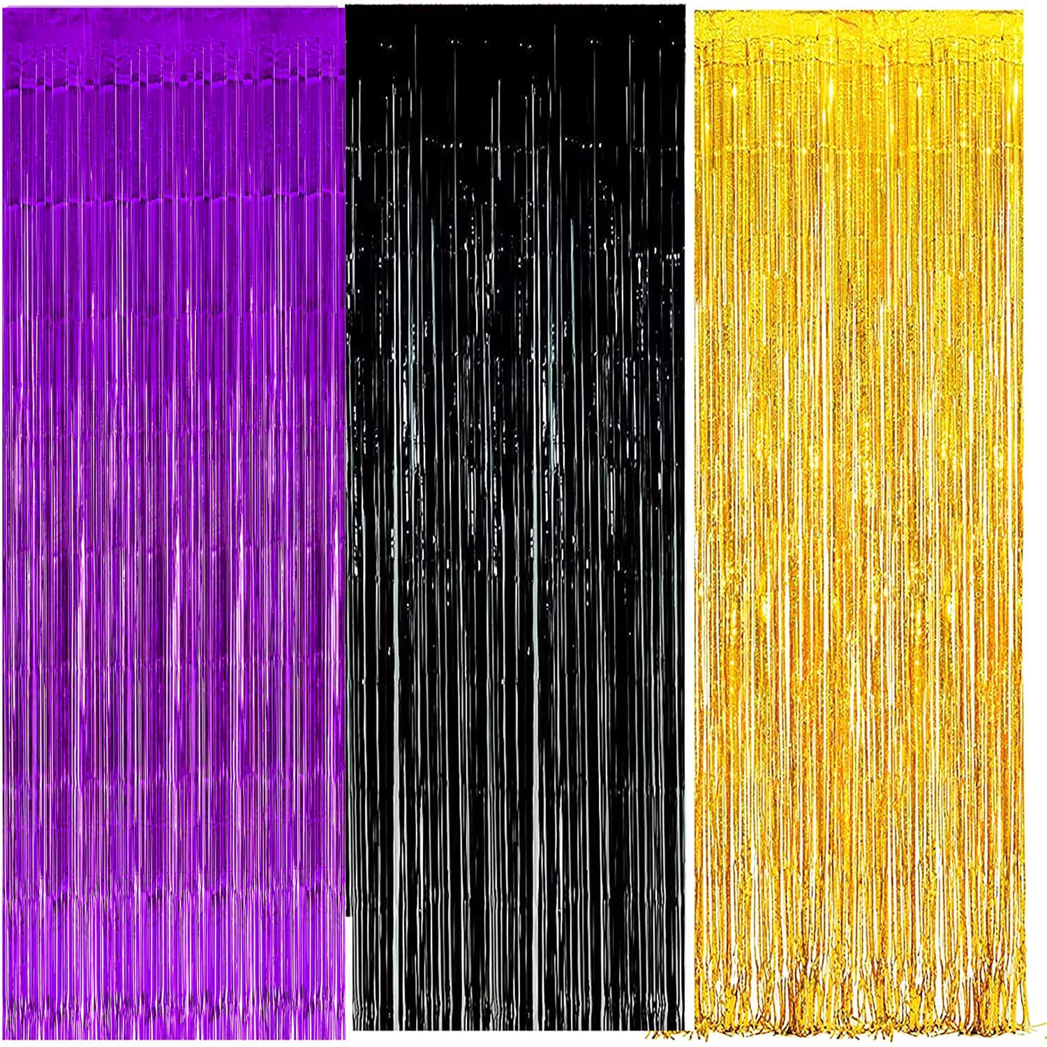 2025 Graduation Party Decorations - Purple Gold Black Foil Fringe Curtains for Women's Birthday & Eid Mubarak Celebrations | Perfect for Graduation Ceremonies, Birthday Parties & Festival Decor