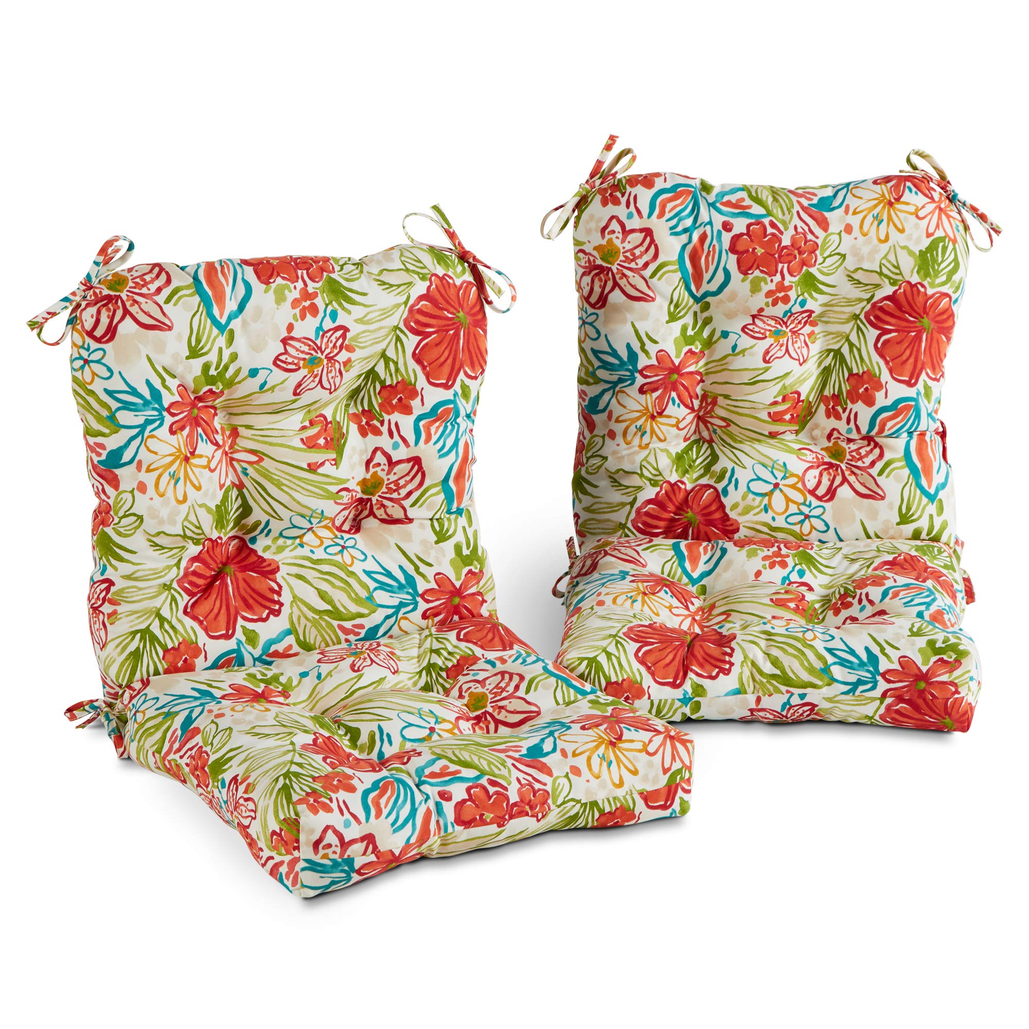 Greendale Home Fashions Outdoor Chair Cushions Set of 2 - Garden Floral Design Water-Resistant Patio Seat & Back Cushions for Deck, Porch, and Poolside Furniture