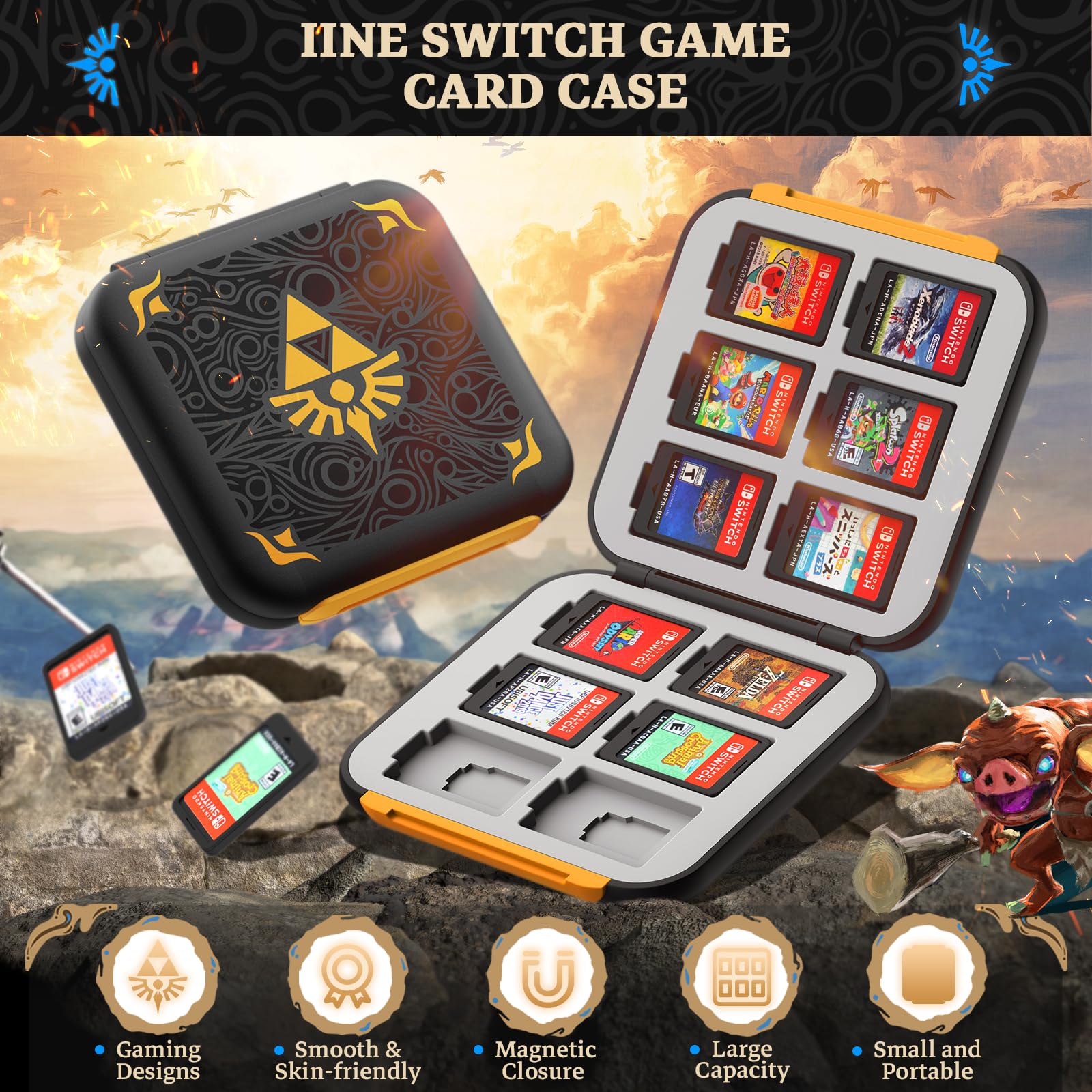 Nintendo Switch Game Card Holder - Compatible with Switch OLED & Switch Lite - 12 Slots Portable Storage Case with Secure Closure - Perfect for Travel & Gaming Organization