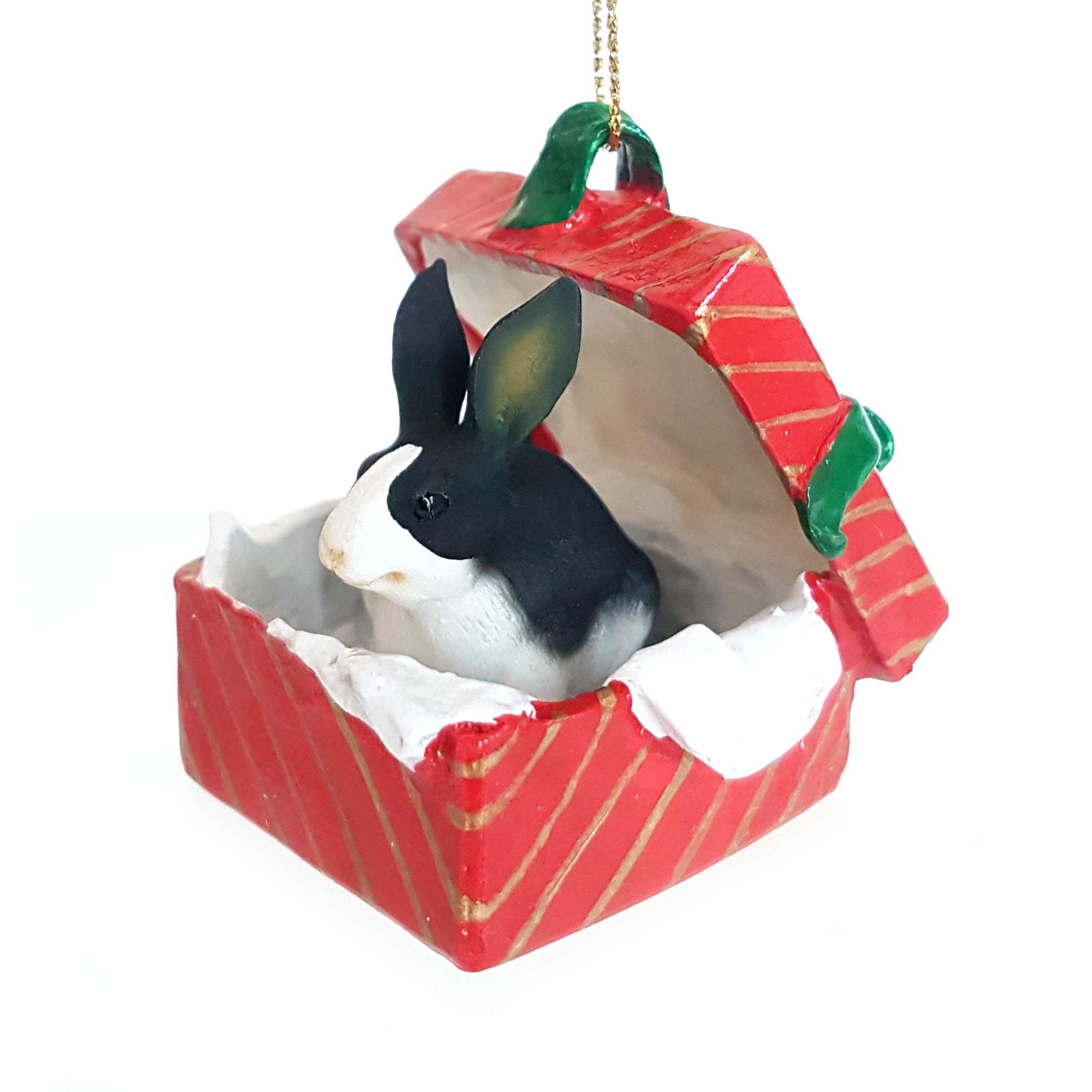 Rabbit Black & White Gift Box with Red Ornament - Unique Holiday Decor & Christmas Tree Ornament for Home, Party, and Festive Gifting