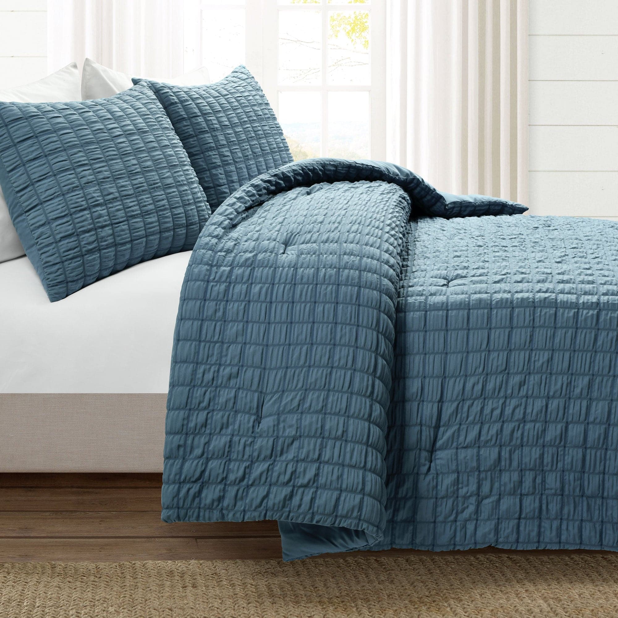 Luxury Crinkle Textured Dobby Comforter Set - Queen Size Bedding with Pillow Shams - Soft & Breathable for All Seasons - Perfect for Master Bedroom, Guest Room & Cozy Home Decor
