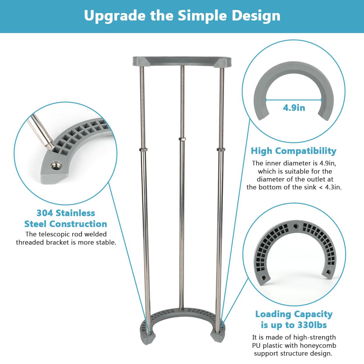 Feeloco Adjustable Undermount Sink Support System - Heavy Duty Stainless Steel Brackets for Kitchen & Bathroom Sinks (15.7-27.5 Inch) - Perfect for DIY Installation and Home Renovation Projects
