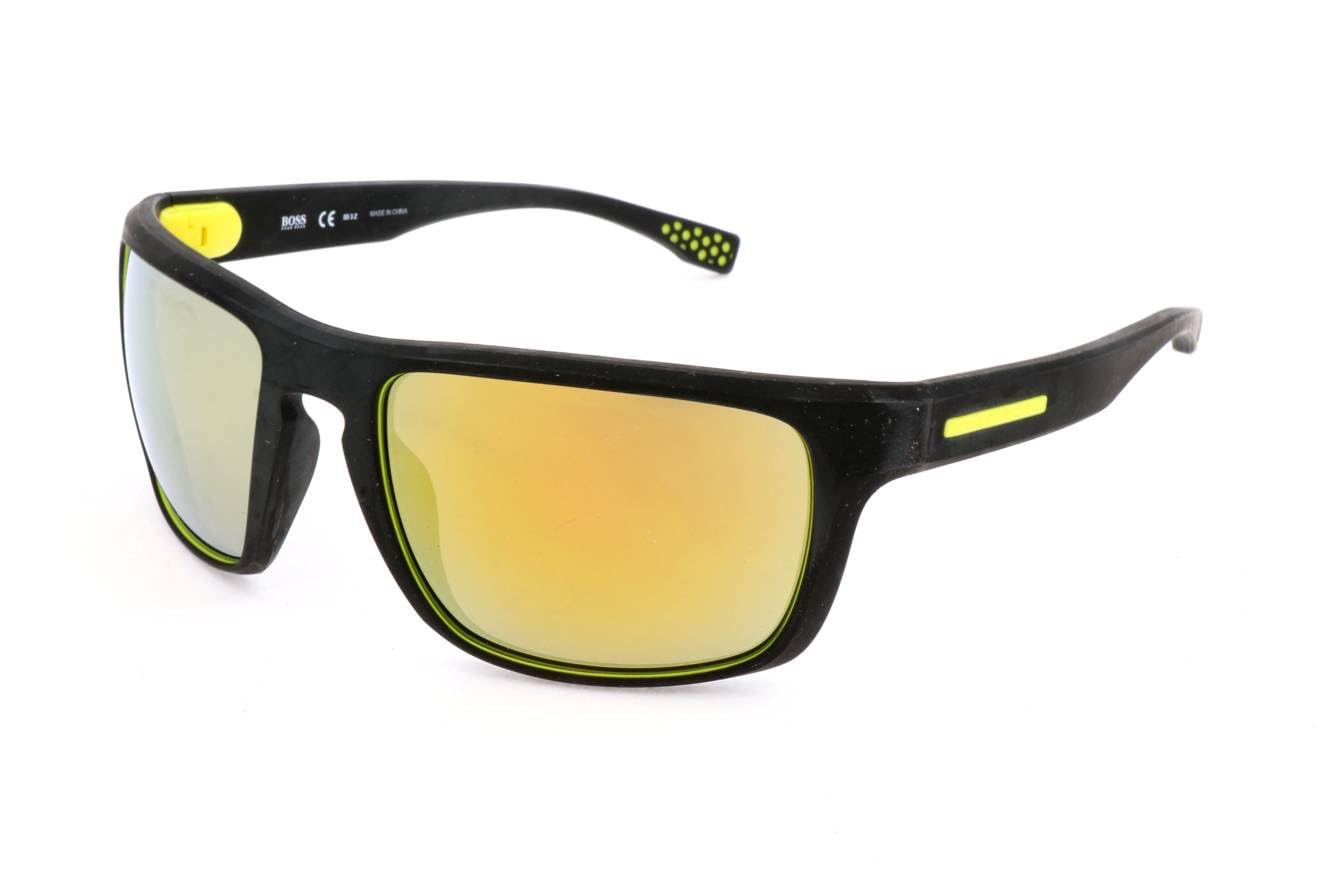 BOSS by Hugo Boss Men's 0800/S Rectangular Polarized Sunglasses - Black/Yellow & Brown/Yellow Rubber Frame (58mm) | UV Protection for Driving, Outdoor Sports & Fashion