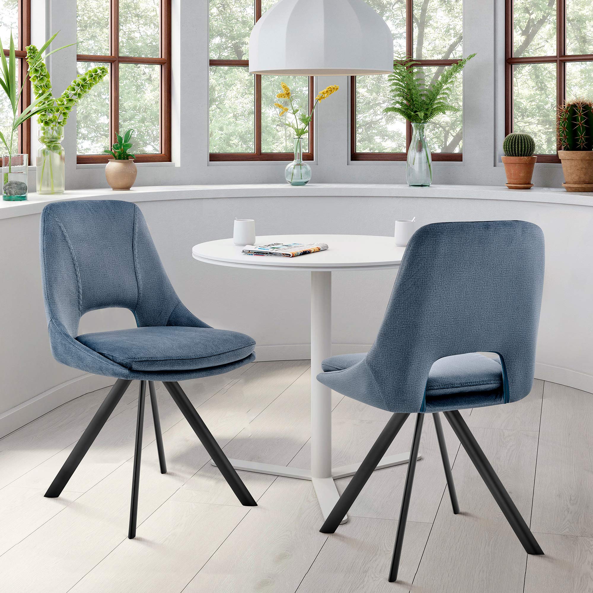Armen Living Lexi Dining Room Accent Chairs - Set of 2 Blue Velvet Upholstered Chairs with Black Wooden Legs | Elegant Home Decor for Dining Room, Living Room & Office